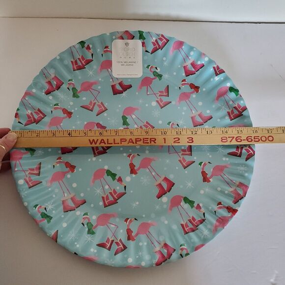New Sigrid Olsen Melamine Platter Appetizer Serving Blue Pink Flamingo Christmas - Picture 10 of 12